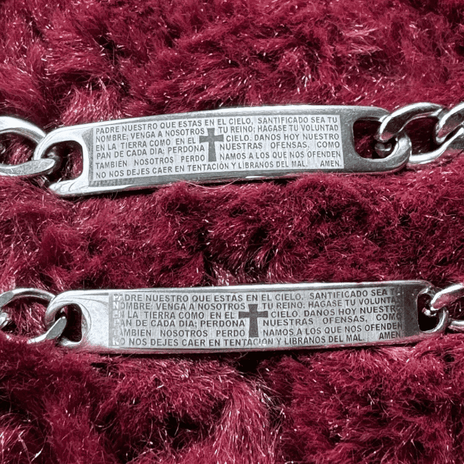 Set x2 Pulseras Padre Nuestro Baño en Plata