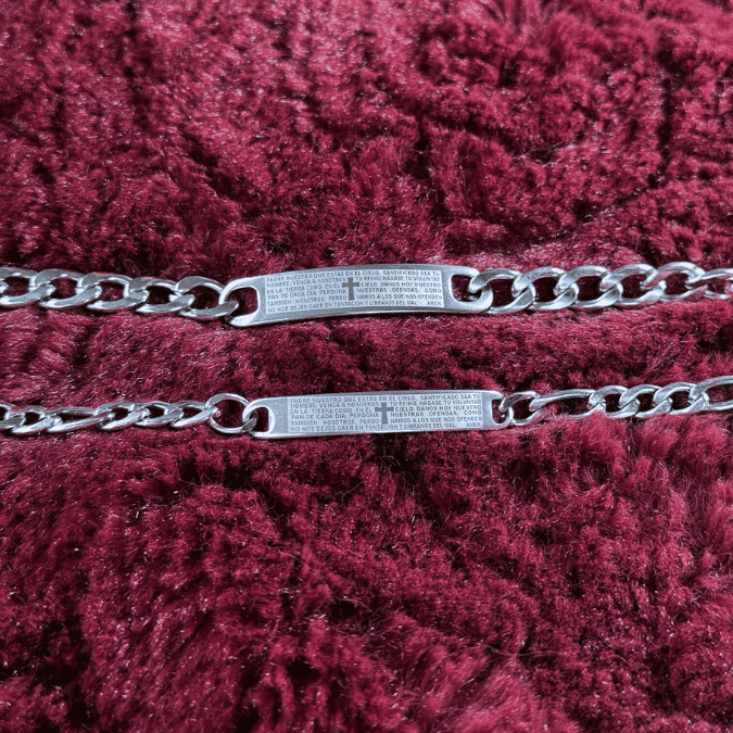 Set x2 Pulseras Padre Nuestro Baño en Plata