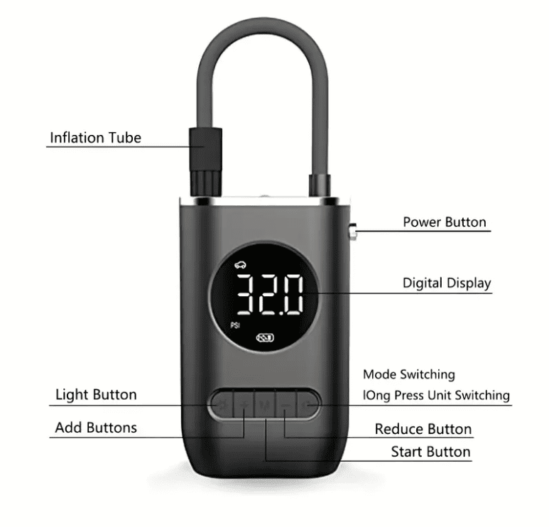 AirPro® Compresor de aire portátil recargable con pantalla digital y luz LED