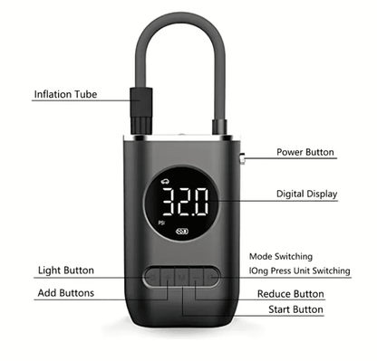 AirPro® Compresor de aire portátil recargable con pantalla digital y luz LED