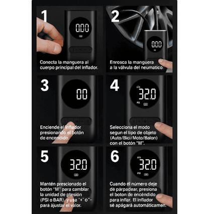 AirPro® Compresor de aire portátil recargable con pantalla digital y luz LED