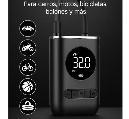 AirPro® Compresor de aire portátil recargable con pantalla digital y luz LED
