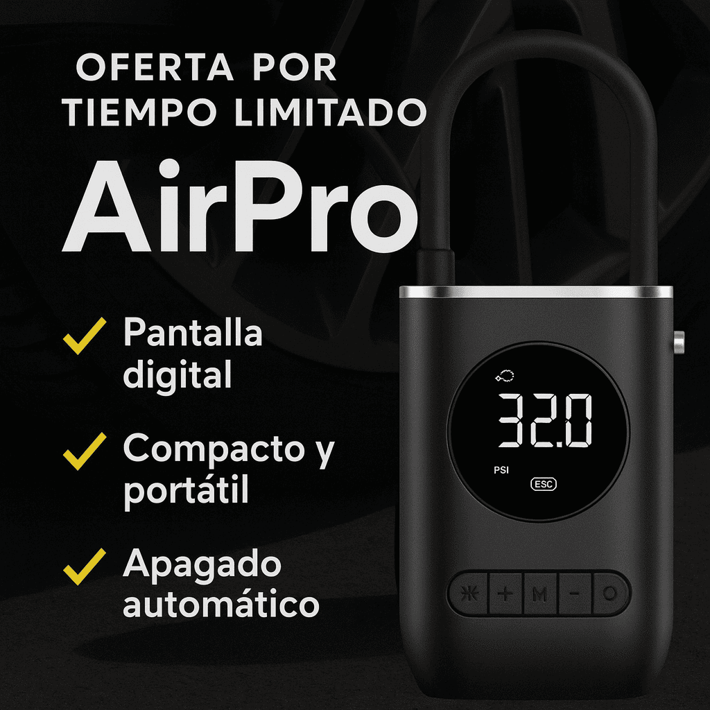 AirPro® Compresor de aire portátil recargable con pantalla digital y luz LED