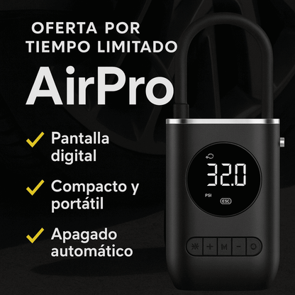 AirPro® Compresor de aire portátil recargable con pantalla digital y luz LED