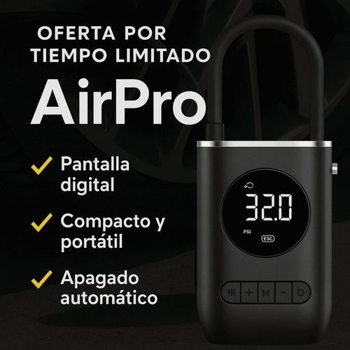 AirPro® Compresor de aire portátil recargable con pantalla digital y luz LED
