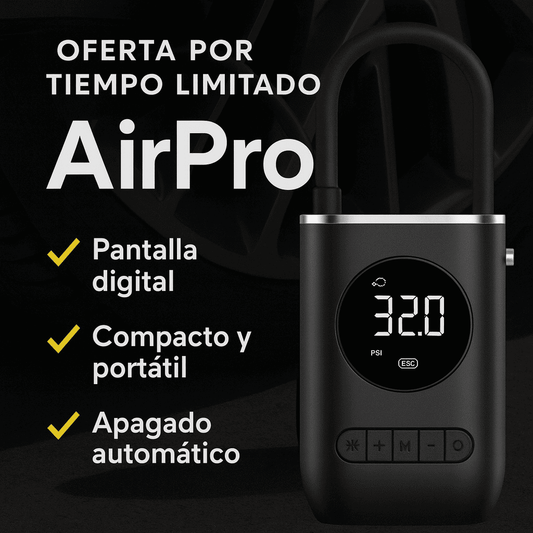 AirPro® Compresor de aire portátil recargable con pantalla digital y luz LED
