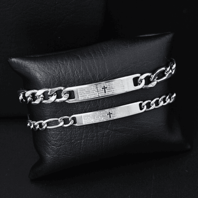 Set x2 Pulseras Padre Nuestro Baño en Plata
