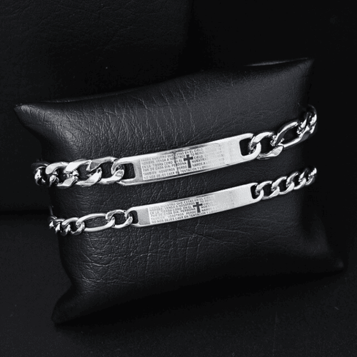 Set x2 Pulseras Padre Nuestro Baño en Plata